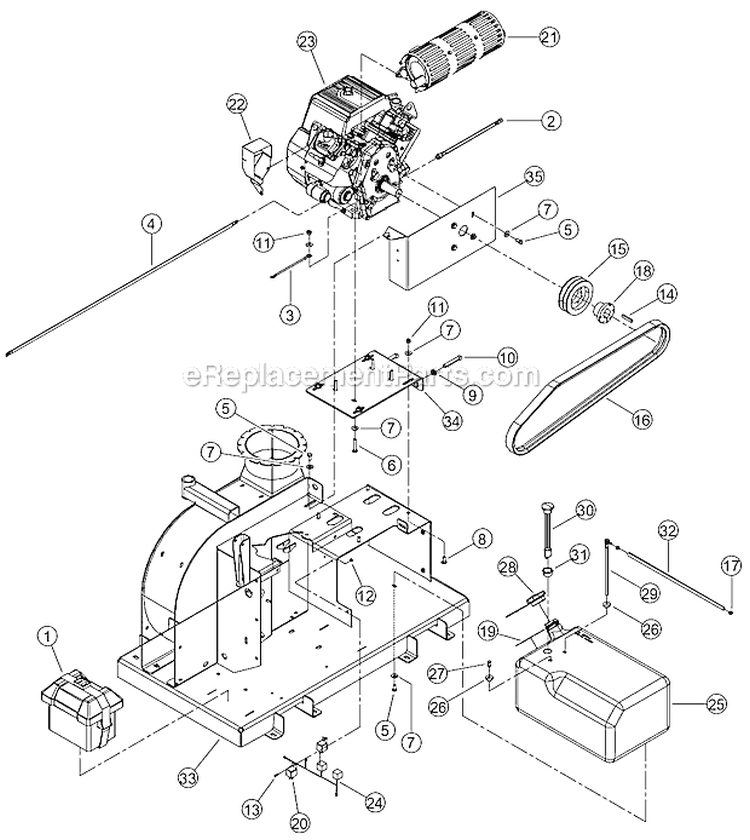 Engine Diagram and Parts List for DL12720 B00001 Bear Cat Chipper Shredder